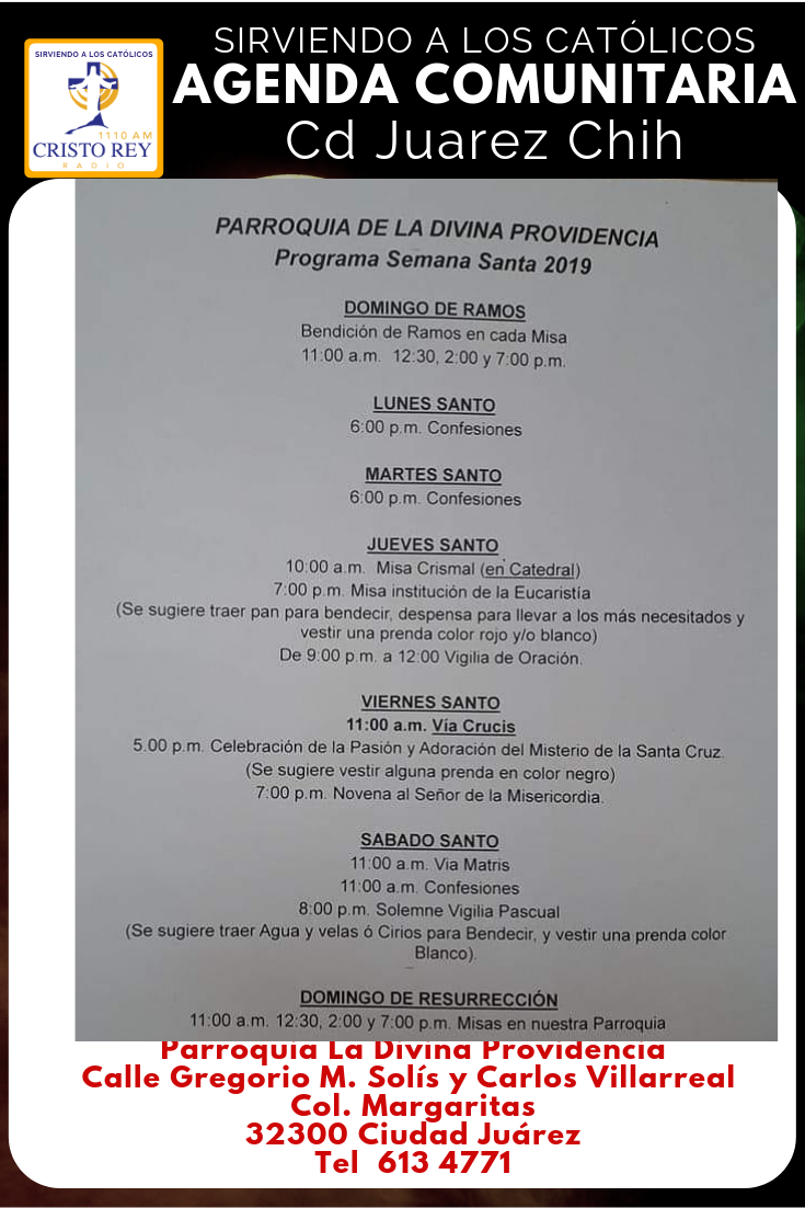 18 al 21 abril – Parroquia La Divina Providencia – Cd. Juárez – eventos cd  juarez – CRISTO REY RADIO